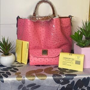 Dooney large  Ostrich Barlow With Matching Wallet set Nwt